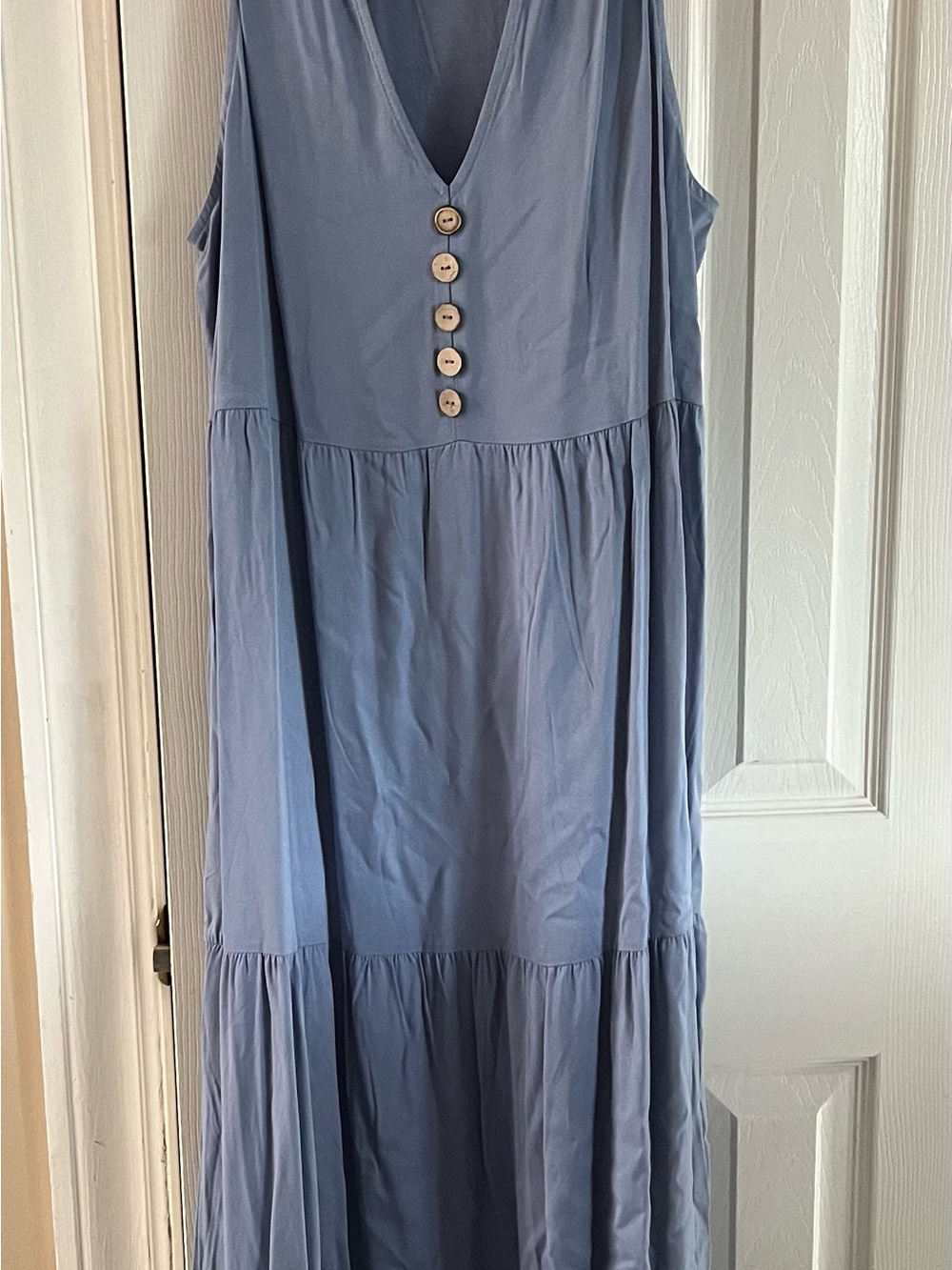 SHEIN Light Blue Sleeveless V-Neck Tiered Maxi Dress with Buttons
